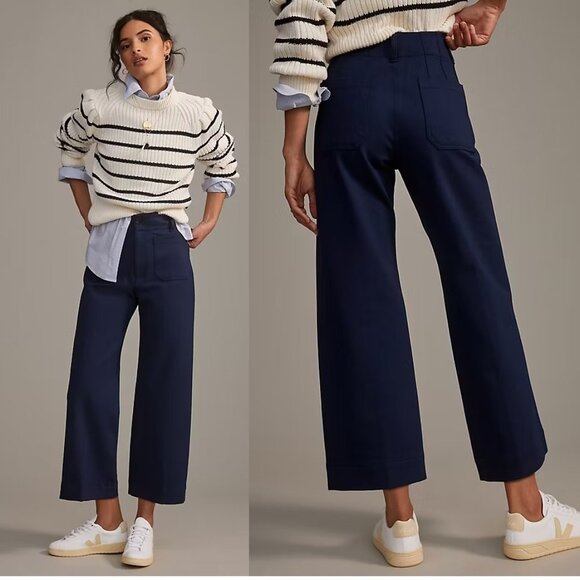 Anthropologie The Colette Ponte Crop Wide-Leg Pants by Maeve 34 navy blue new - Picture 1 of 5